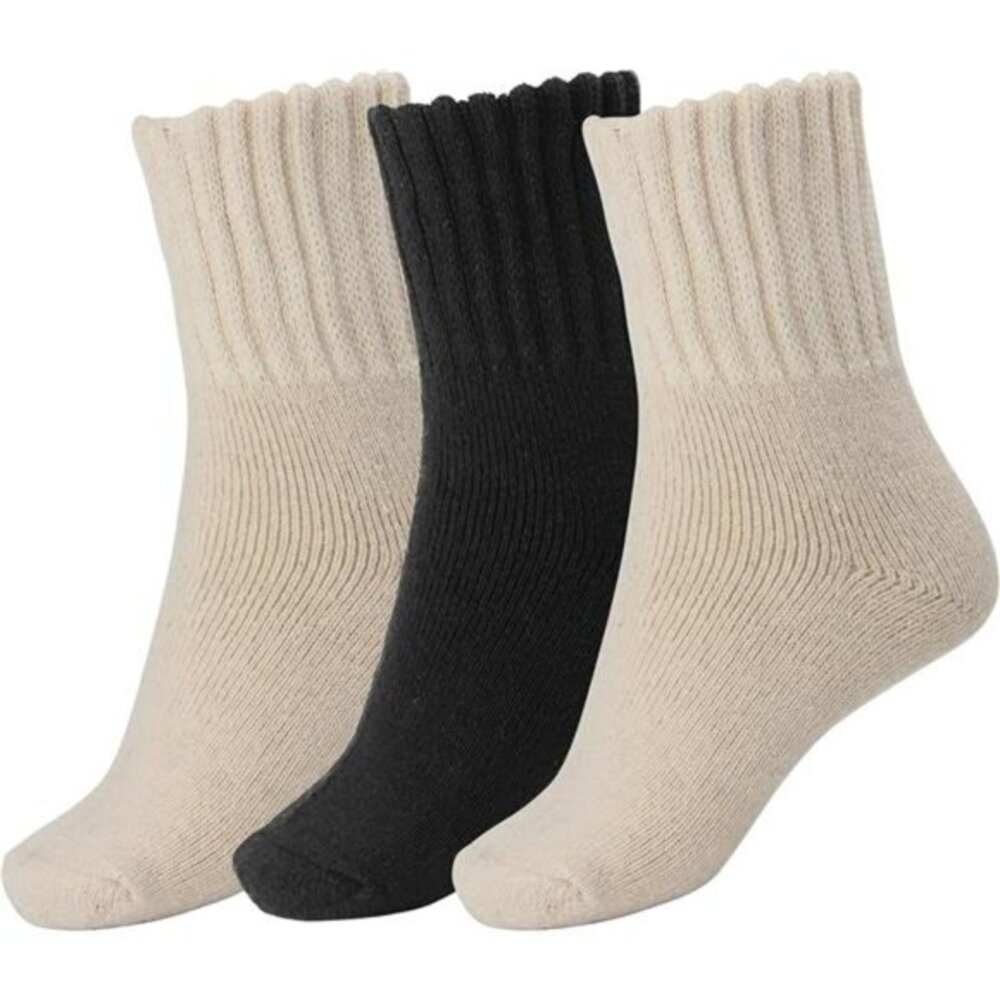 3 Pairs White Black Boot Sock for Women Winter Solid Thick Warm Cozy Crew Socks